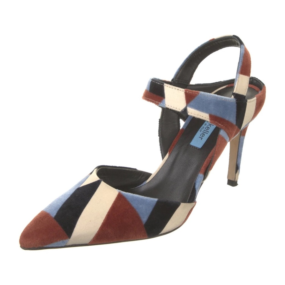 Multicolor Geometric Pointed Toe Ankle Strap Heels